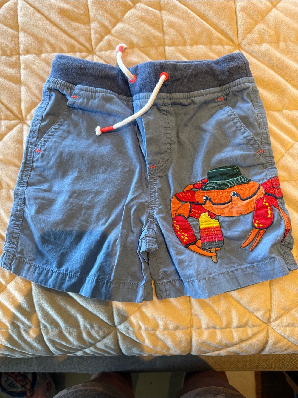 Boden - Kids Blue Crab Embroidered Shorts with Drawstring
